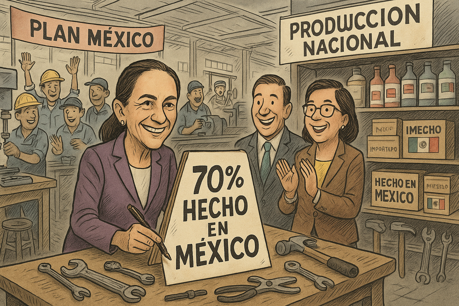 Presidenta Claudia Sheinbaum firma acuerdo con empresarios para aumentar contenido nacional en productos hechos en México.