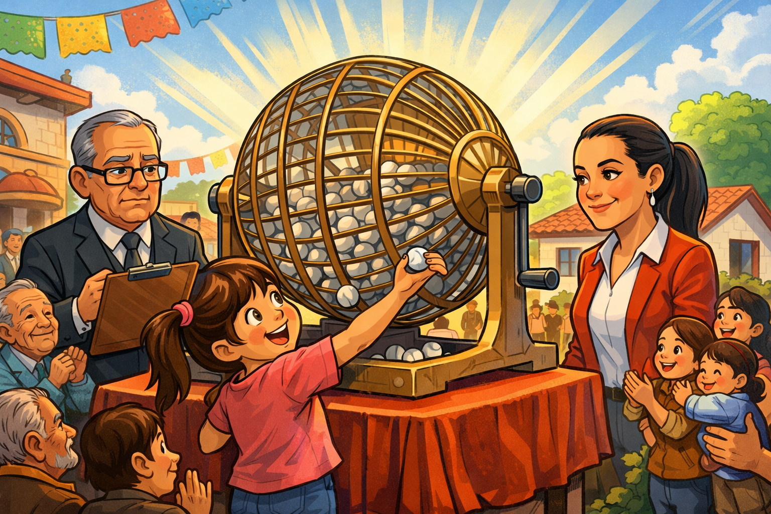 Presidenta Claudia Sheinbaum observa una tómbola mientras se sortean viviendas en un evento público de la Conavi, simbolizando justicia social y acceso a la vivienda digna.