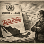 Documento internacional proyectando una sombra sobre el mapa de México en una escena editorial política